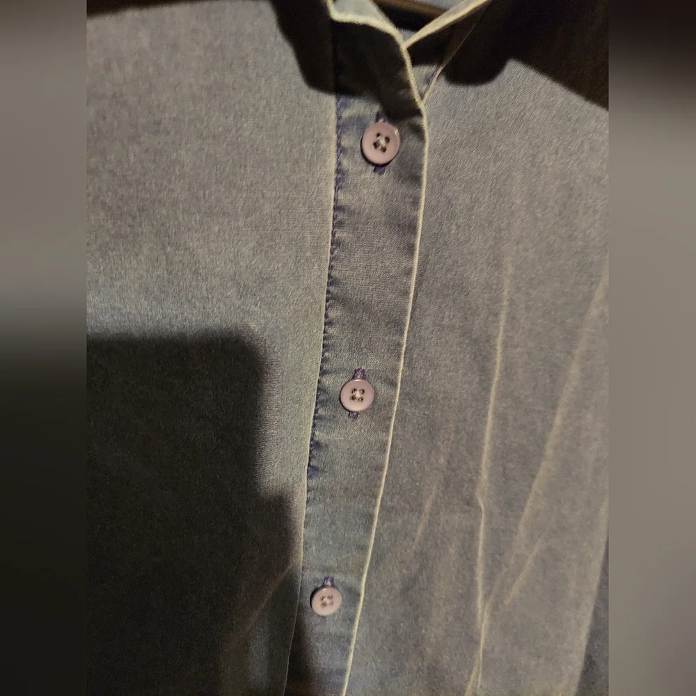 Garnet Hill Denim Button Top Shirt 14 100% Organic Pima Cotton Cowgirl Western